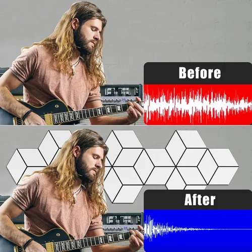 Vista 62 de Paquete de 12 paneles acústicos autoadhesivos de 12 x 10 x 0.4 pulgadas, paneles de espuma a prueba de sonido con alta densidad, elegante diseño