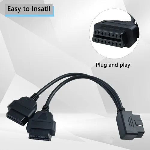 Vista 3 de OBD2 Divisor de ángulo recto Y Cable Divisor macho a 2 Cable de extensión hembra 11.8 in/12