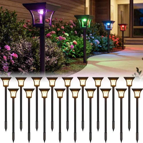 Vista 15 de CINOTON Paquete de 2 luces solares RGBCW para exteriores, 3 modos de iluminación, luz LED solar para jardín, IP65, impermeable, funciona con energía