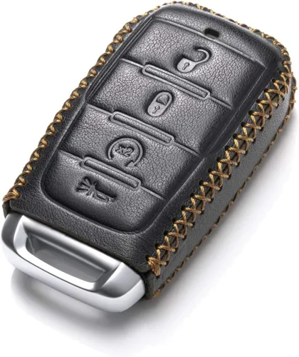 Vista 3 de Vitodeco Funda protectora de cuero genuino para llavero inteligente compatible con RAM 1500, RAM 2500, RAM 3500 2019 - 2026 (4 botones, negro)