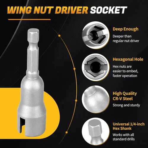 Vista 4 de Juego de brocas de tuerca de ala, destornillador de tuerca de huracán, juego de herramientas de llaves de zócalo, piezas de broca de tuerca de ala