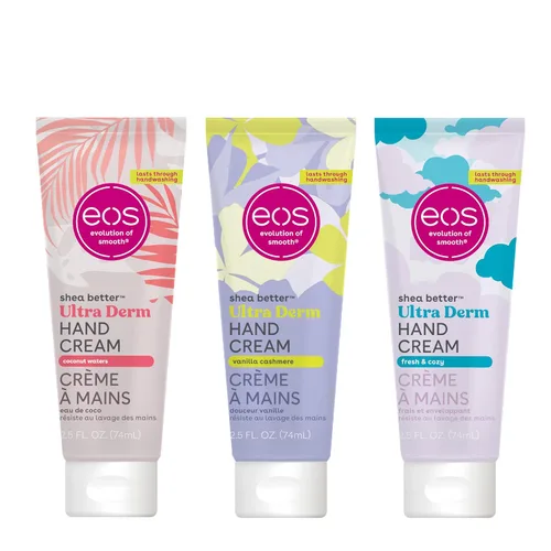 Paquete de crema de manos eos Shea Better - Vanilla Cashmere + Fresh & Cozy + Coco, loción de manos de manteca de karité natural y cuidado de la