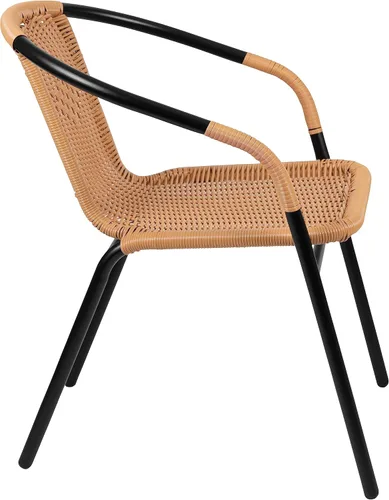 Vista 9 de Flash Furniture Lila Paquete de 2 Sillas Apilables de Ratán Beige para Restaurante Interior-Exterior