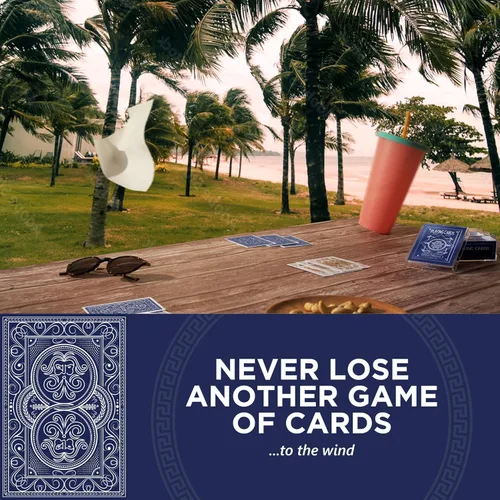 Vista 2 de Baraja pesada de cartas ideal para exteriores Naipes impermeables resistentes al viento Cartas de póquer protegidas de plástico grueso