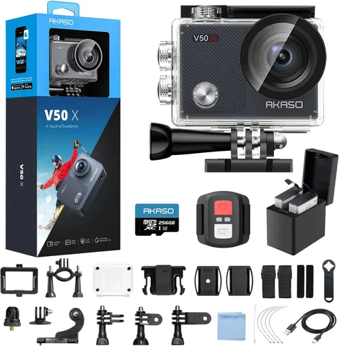 Vista 11 de AKASO V50X Cámara de acción WiFi nativa 4K30fps con pantalla táctil EIS Zoom 4X, resistente al agua hasta 40 metros, soporte para micrófono externo