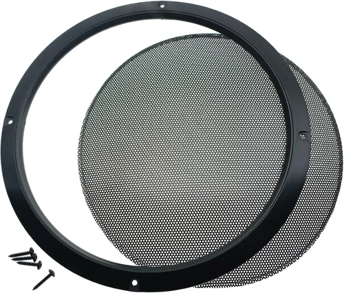 Vista 3 de Paquete de 2 fundas protectoras de bocina de 8 pulgadas para parrillas de altavoces de malla metálica con tornillos de montaje para audio del hogar