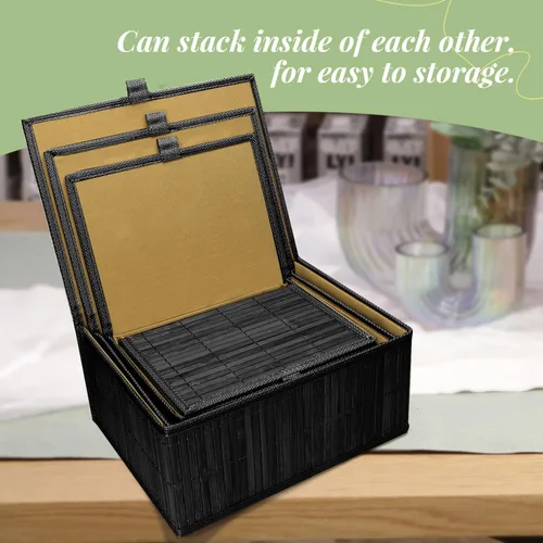 Vista 4 de Cesta de mimbre con tapa, caja de almacenamiento de bambú para estantes, cajas de almacenamiento de bambú con tapas, cesta decorativa rectangular