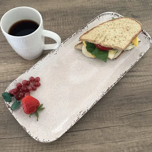 Vista 3 de UP ware Bandeja rectangular de melamina de 15 pulgadas, bandeja de alimentos sin BPA (crema agrietada)