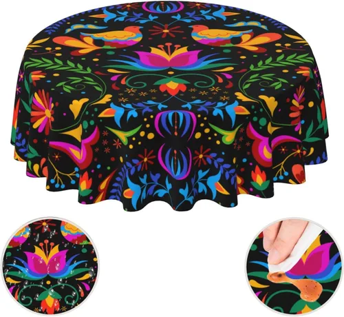 Mantel redondo colorido floral mexicano del Cinco de Mayo, cubierta impermeable lavable para el hogar, restaurante, cocina, picnic, decoración de