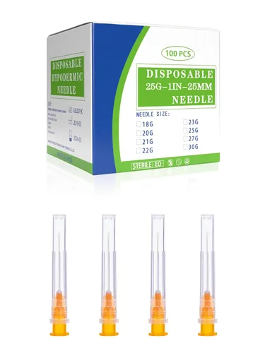 Vista 9 de Paquete de 100 accesorios desechables Luer Lock de calibre 25 de 0.5 pulgadas, envueltos individualmente