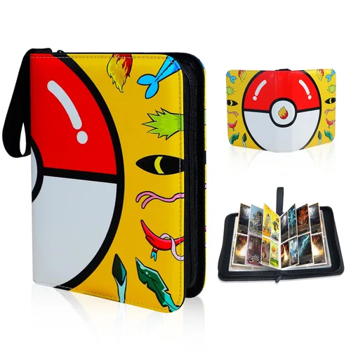 Yebicola Card Binder for Pokemon Trading Cards 4 Pocket, 400 Pockets Card Albums with 50 Sleeves, Zipper Binder Holder Waterproof Leather Cover