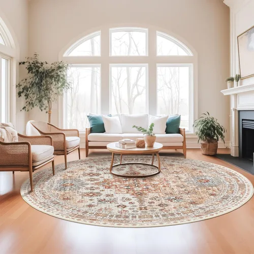 Vista 34 de zesthome Alfombras de área de 5 x 7, lavables a máquina, para sala de estar, dormitorio, resistentes a las manchas, vintage, de gran área, Beige