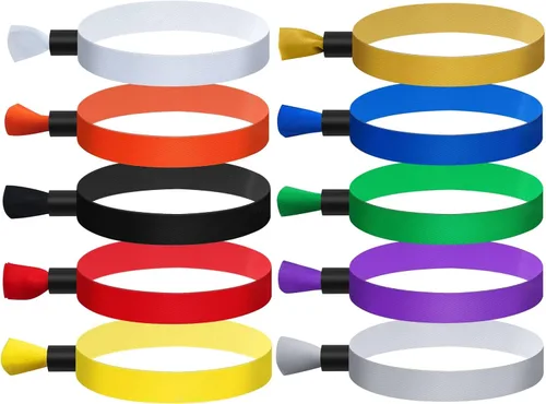 100 piezas de pulseras de tela para eventos, pulseras desechables para eventos, pulseras de colores para eventos, para conciertos ligeros, correa de
