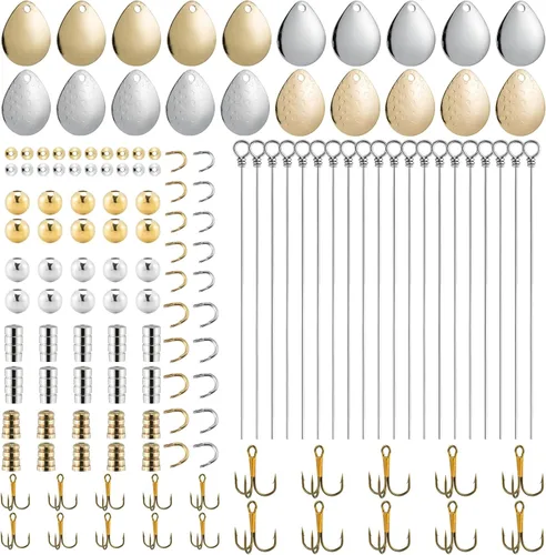 Vista 8 de Dr.Fish Paquete de 140 piezas de kit de fabricación de spinners con 60 cuchillas giratorias Colorado e Indiana Blades Inline Spinner Bait Señuelo