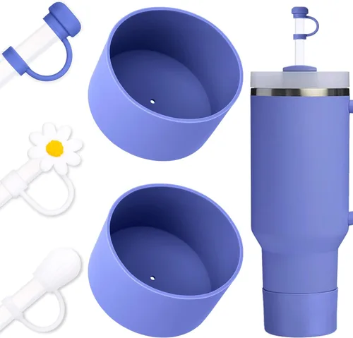 Vista 10 de Juego de funda para botas y pajilla, 2 fundas de silicona, 3 tapas de pajita, protector inferior para Stanley Cup H2.0 30 oz y 40 oz, coincidencia