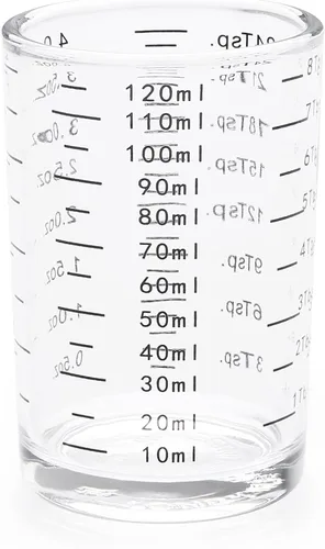 BCnmviku Vaso medidor, vaso de chupito, 4 onzas/4.1 fl oz, líquido pesado, vaso de vidrio de alta expreso, línea negra (1, negro)