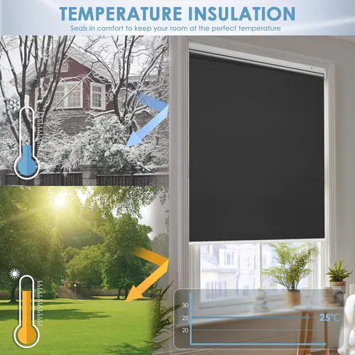Vista 3 de Persianas enrollables opacas motorizadas inteligentes con control remoto y panel solar, persianas eléctricas inalámbricas, USB-C recargable, Negro