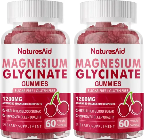 Gomitas de glicinato de magnesio de 1000 mg – Suplemento de magnesio y potasio sin azúcar con vitamina D, B6, CoQ10 para un estado de ánimo