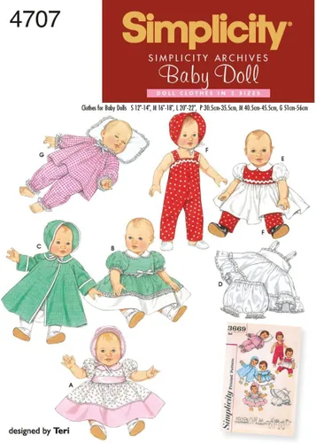 Simplicity 4707 - Patrones de costura vintage para muñecas de bebé para niñas por Teri, A (S-L)