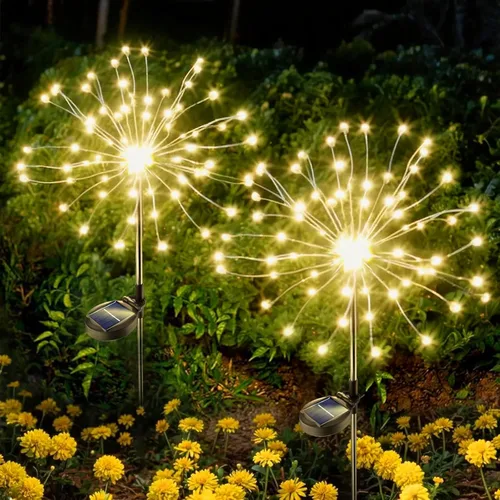 Vista 10 de Anordsem Luces Solares Decorativas para Exteriores: Alambre de Cobre Flexible con 120 Cuentas LED de Fuegos Artificiales - Impermeables 2 Modos
