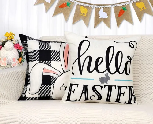 Vista 4 de 4TH Emotion Juego de 4 fundas de almohada de Pascua de 16 x 16 pulgadas, decoraciones de Pascua para primavera, almohadas de granja, almohadas