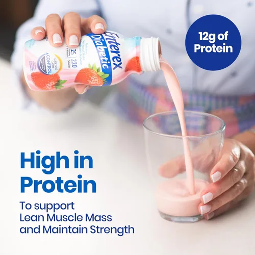 Vista 2 de batido nutricional - 12g de proteína, bajo índice glucémico, fresa, botella de 8 onzas líquidas, 24