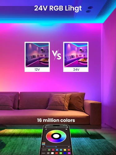 Vista 3 de 100FT Outdoor LED Strip Lights Waterproof with Bluetooth and Remote, 24V Waterproof LED Light Strips 5050 RGB Color Changing Sync App Remote