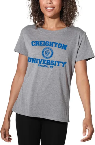 Vista 359 de Colección oficial de camisetas sueltas con logotipo de círculo envejecido universitario para mujer, jaspeado atlético