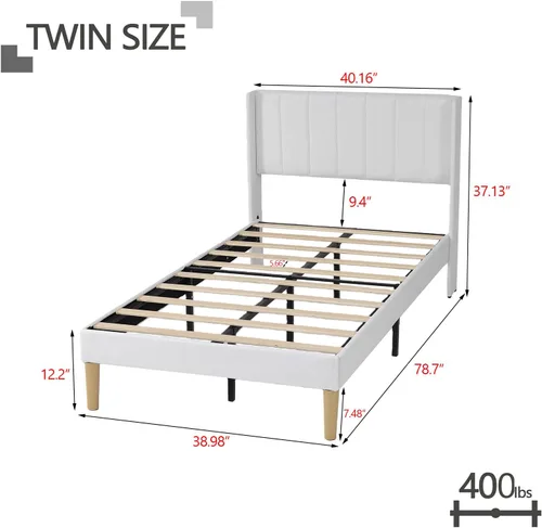 Vista 68 de Zoophyter Base de cama tapizada de plataforma tamaño King con cabecero, listones de madera fuertes, no necesita somier, fácil montaje, lino blanco