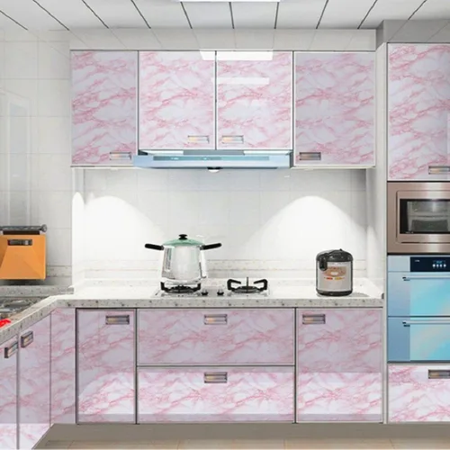 Vista 2 de PracticalWs 15.7 pulgadas × 118 pulgadas Papel tapiz de mármol rosa blanco adhesivo para pegar y despegar, encimeras autoadhesivas, vinilo