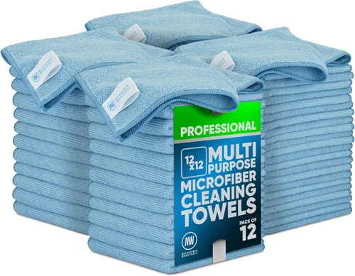 Vista 9 de Paños de limpieza de microfibra Pro multisuperficie de 12 x 12 pulgadas Negro - Paquete de 12 Toallas de microfibra premium para limpiar vidrio