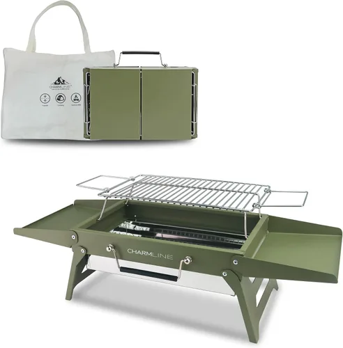 Vista 10 de Charmline Parrilla de carbón portátil grande de 20 x 14 pulgadas, parrilla compacta con red de parrilla elevable, parrilla de barbacoa que ahorra