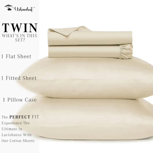 Vista 237 de URBANHUT Juego de sábanas de algodón egipcio de 1000 hilos tamaño completo, 4 piezas, suaves y transpirables, sábanas de hotel de lujo que se