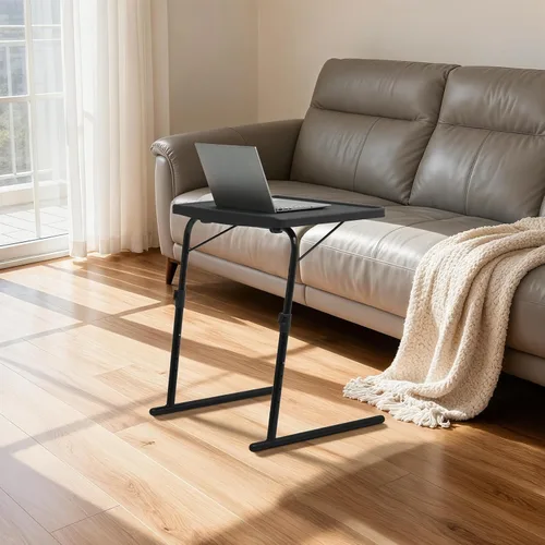 Vista 30 de Magshion Bandeja de TV inclinable ajustable de 22 pulgadas, mesa para cena en cama o sofá, cómoda mesa negra plegable con 3 ajustes de ángulo