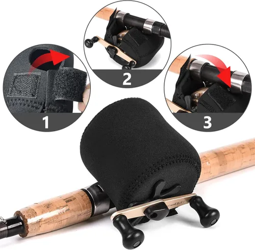 Vista 6 de Funda protectora para carrete de pesca, bolsa de neopreno para carrete giratorio, accesorios de vadeo al aire libre, 3.2 pulgadas de largo x 2.4