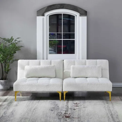 Vista 8 de Sofá cama convertible, sofá cama moderno con respaldo ajustable, patas de metal, sofá biplaza tapizado plegable, sofá seccional, asiento de espuma