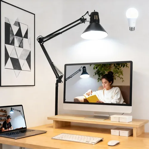 Vista 12 de Paquete de 2 lámparas LED de escritorio regulables con abrazadera, luces de clip para el cuidado de los ojos para oficina en casa, 3 temperaturas