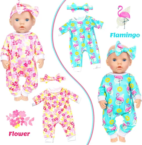 Vista 8 de Ecore Fun 5 juegos de ropa de muñeca y diademas – Accesorios para muñecas de 14 a 16 pulgadas, total 10 piezas – Mono con bonito patrón para muñecas