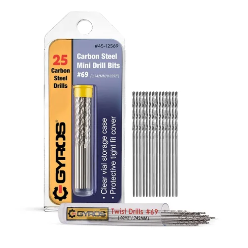GYROS Juego de 25 brocas micro #69 - Brocas pequeñas para joyas, plástico, resina y metal blando - Juego de mini brocas helicoidales de acero al