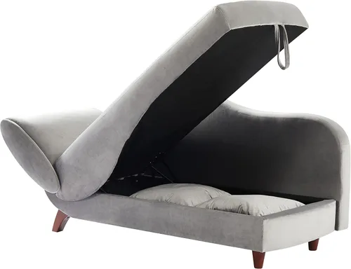 Vista 3 de NOSGA Chaise Lounge funcional para interiores con almacenamiento2 almohadas y patas de madera maciza, sofá reclinable de terciopelo moderno