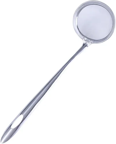 Vista 3 de Vctitil 2 coladores de alimentos de malla fina de 2.9 pulgadas, cucharas de espumadera de acero inoxidable, colador de grasa con mango largo