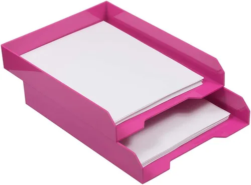 Vista 3 de JAM PAPER Bandejas de papel apilables, color rosa, bandeja organizadora de documentos de escritorio, cartas y archivos, 2