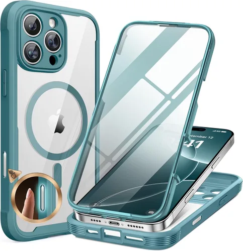 Vista 70 de Miracase Funda magnética para iPhone 14 de 6.1 pulgadas, protector de pantalla de vidrio templado integrado + protector de lente, compatible