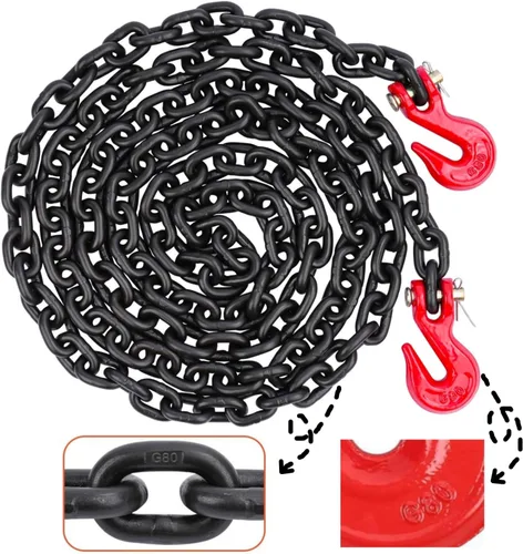 Vista 8 de Cadena de Seguridad para Remolque G80 de 1/2", Grado 80 para Trabajo Pesado, Cadenas de Transporte Grado 80 de 1/2 pulgada x 20 pies con Gancho