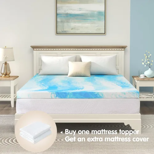 Vista 2 de CHUN YI 3 Inch Memory Foam Mattress Topper Queen, Cooling Ventilation Gel Bed Topper, High Density Mattress Pad for Pressure Relief with 21" Deep