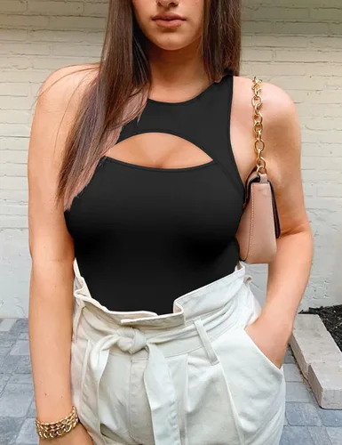 Vista 5 de Saslax Lindos mamelucos de cuello alto sin mangas con espalda cruzada para mujer