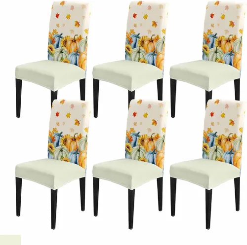 Vista 21 de Savannan - Juego de 4 fundas para sillas de árbol de Navidad, bolas de copos de nieve de color rojo invierno, fundas elásticas para sillas Parsons