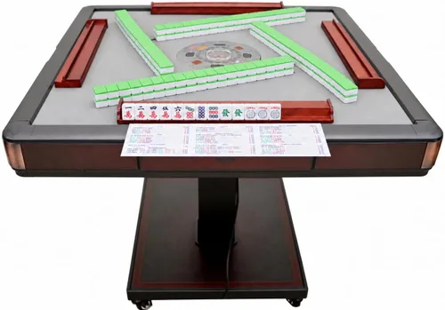 Mesa Mahjong automática plegable ultra fina gris de 1.417 in azulejos numerados de Mahjong americano + 4 estantes + cubierta de mesa dura.