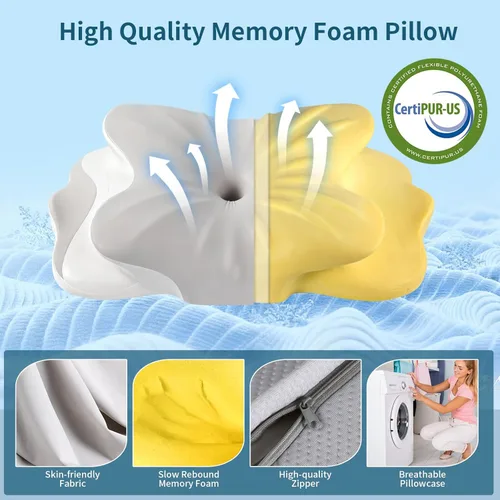 Vista 5 de Almohada cervical para el cuello, almohadas de apoyo para el cuello para dormir, almohadas de espuma viscoelástica de contorno para dormir de lado