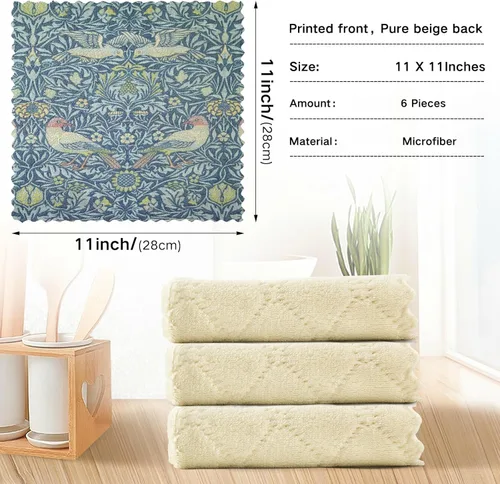 Vista 3 de ALAZA Juego de 6 paños de limpieza de cocina, paños de cocina con estampado de William Morris, paños de cocina súper absorbentes, sin pelusas